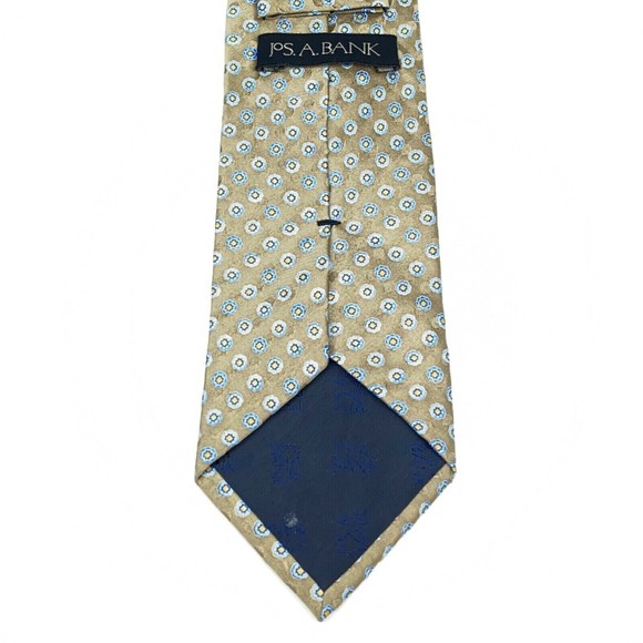 JOS A BANK Tie Grayish Beige Blue Yellow Floral 100% Silk Hand-sewn Necktie 59" - Picture 8 of 12